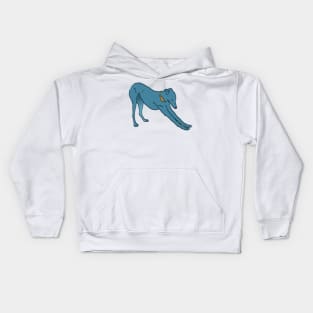 Stretching blue lurcher dog Kids Hoodie